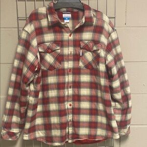 Columbia Red and Cream Plaid Shirt Jacket